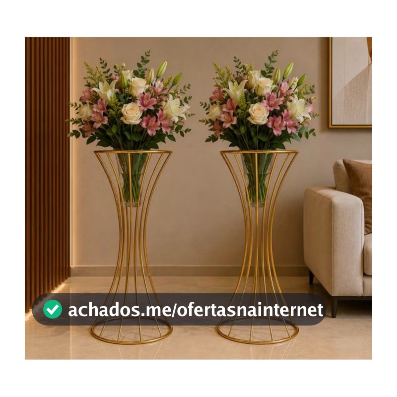 Kit 2 Vaso Dourado 60cm Metal Luxo Centro de Mesa Decoração Festa Casamento Suporte Arranjo Conjunto