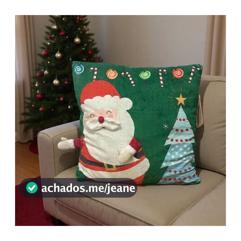 Almofada Veludo Premium De Natal Com Enchimento Papai Noel E Árvore 40x40cm