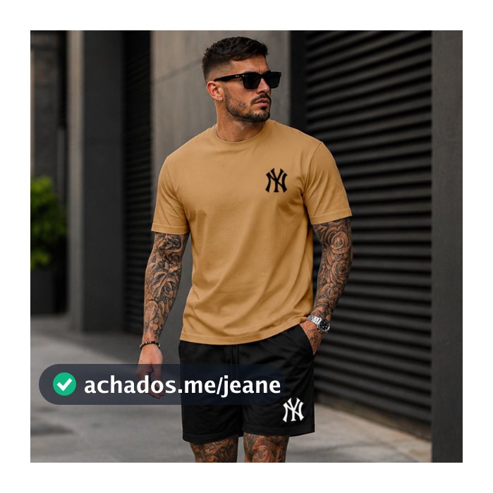 Conjunto Masculino Camiseta e Short Tactel NY Streetwear - Camisa Algodão Premium