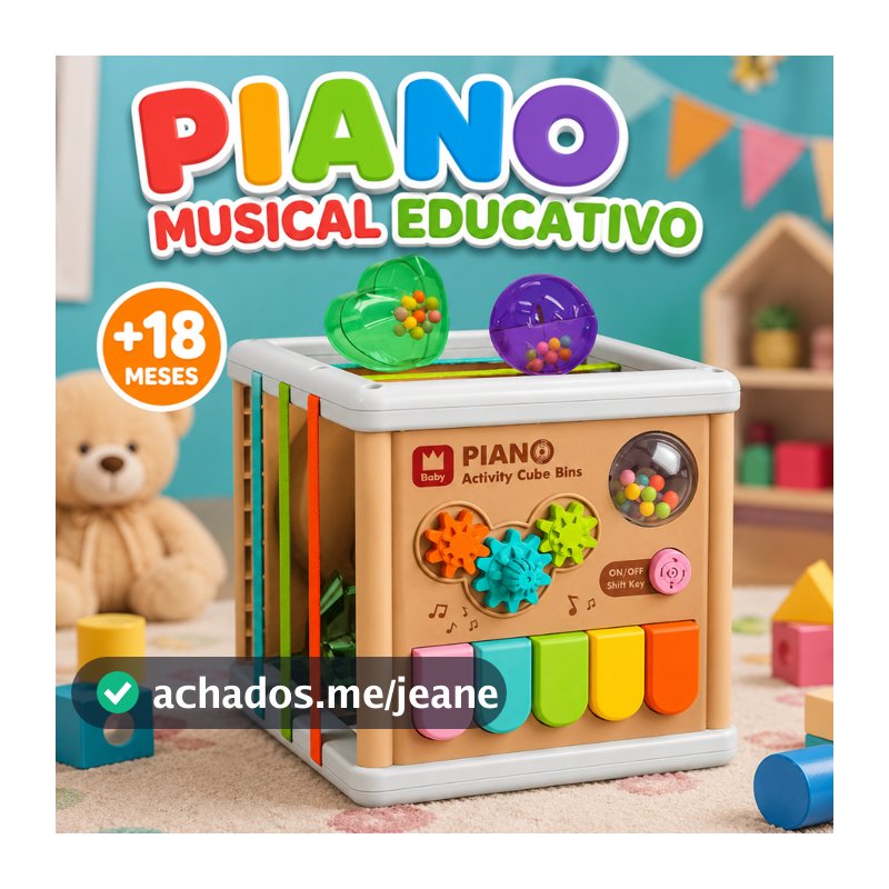 Piano Musical Infantil Cubo Educativo Sensorial Brinquedo Para Criança +18 Meses