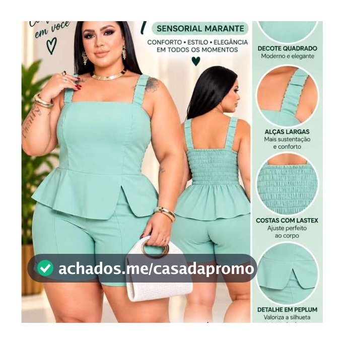 Conjunto Feminino Plus Size Short e Blusa Peplum Sensorial Marante – Elegante