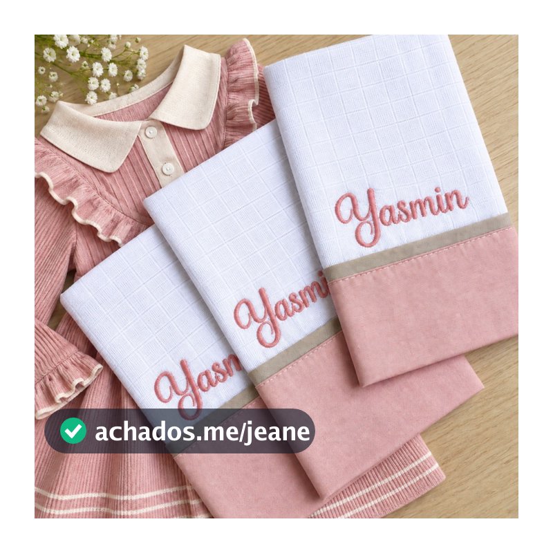 Fralda de Boca e de Ombro Personalizada com nome Bordado | Presente Bebê | Enxoval Recém Nascido 100% Algodão