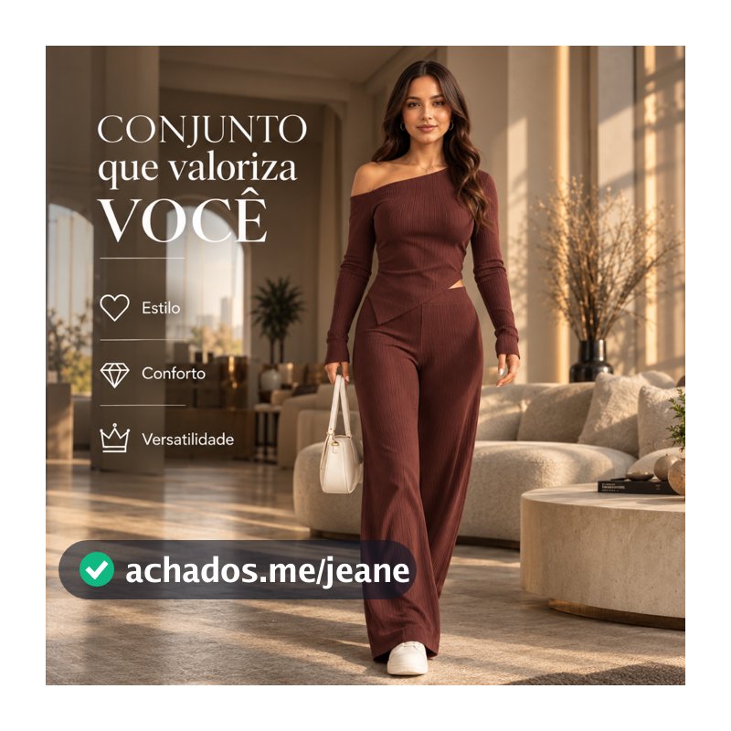 Conjunto Feminino Elegante Canelado Calça Pantalona Manga Longa Ribana P ao GG
