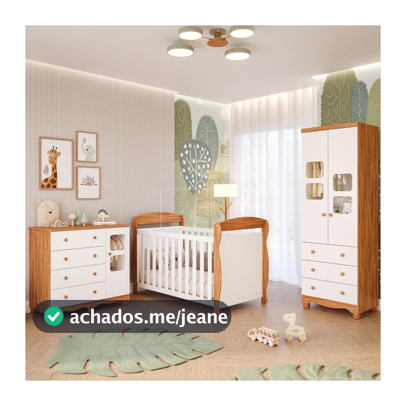 Quarto Bebê Completo Berço Americano Marquesa 3 em 1 Guarda Roupa 2 Portas Cômoda Uli 100% MDF