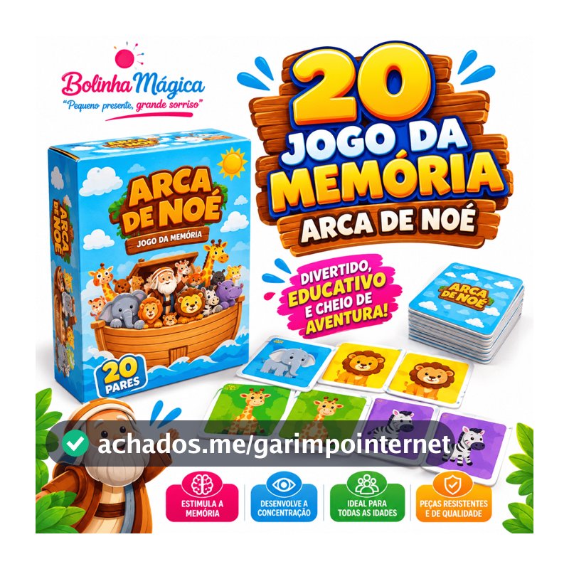Kit 20 Jogos da Memória Arca de Noé Cartas Ilustrada Didática Brinquedo Dia das Criança Lembrancinha
