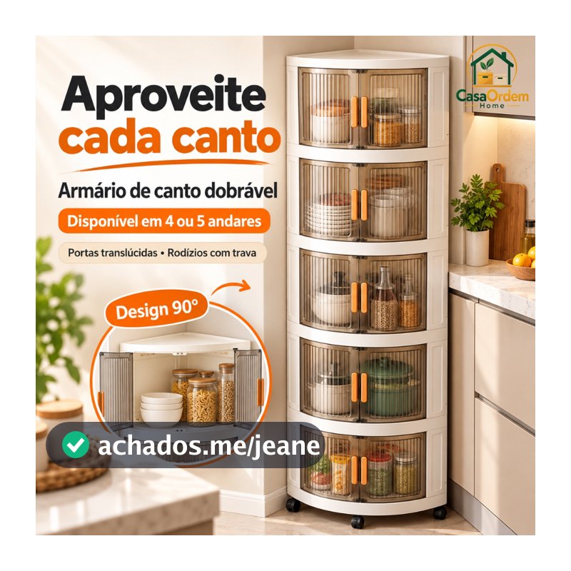 Organizador de Cozinha com Rodinhas Armário de Canto Dobrável 4/5 Andares com Porta Transparente Multiuso