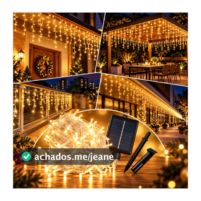 Cortina Cascata LED SOLAR 10m 270/360 Leds Pisca-Pisca Decoração Natal Prédios Casas Condomínio Loja