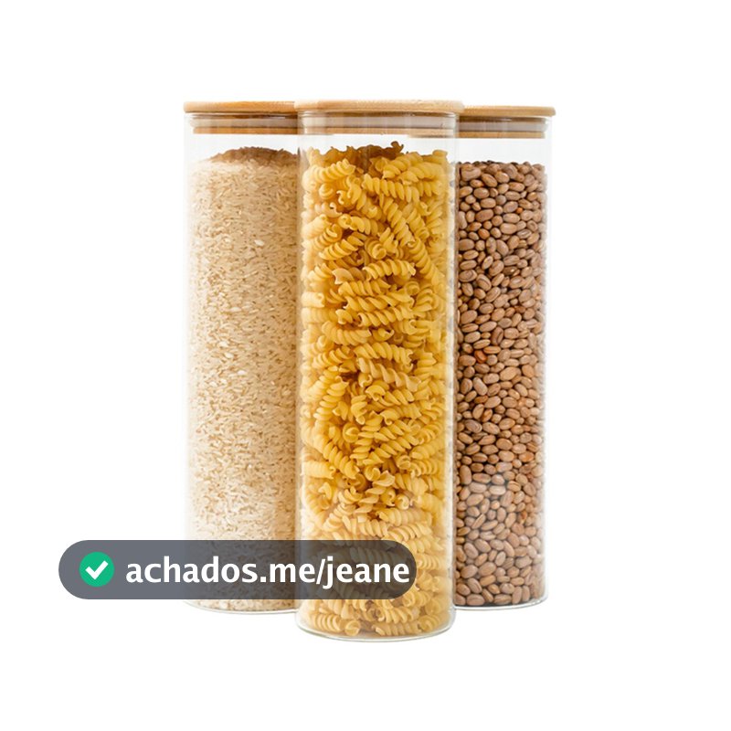 Kit 3 potes de vidro 2L tampa de bambu herméticos - Tud