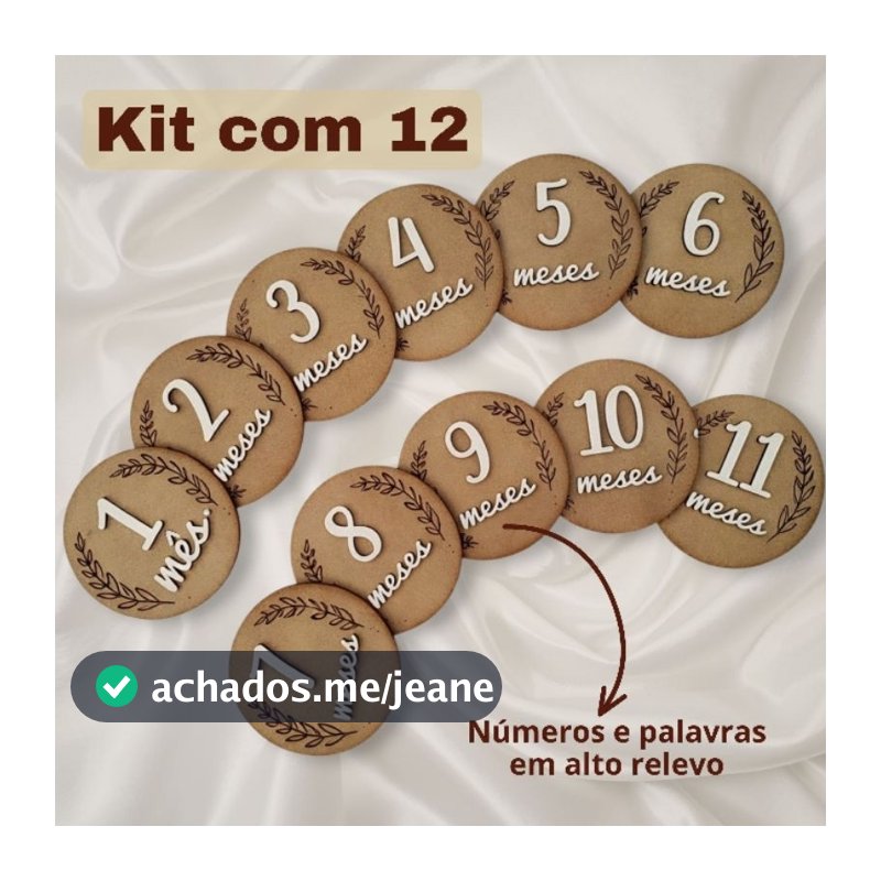 Kit Mesversário MDF 1 mês a 1 ano Plaquinhas acompanhamento bebês Mamães Ensaio fotográfico Mensal