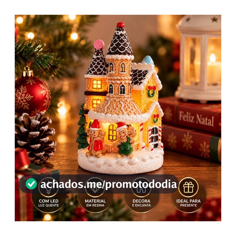 ENFEITE DE NATAL CASINHA DE NATAL CENTRO DE MESA COM LED ACABAMENTO EM RESINA LUXO VARIOS MODELOS