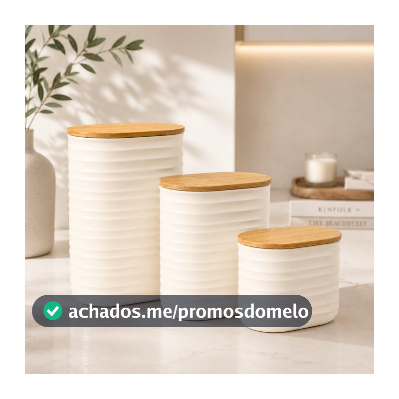 Pote com Tampa de Bambu Plástico Hermético Vedação em Silicone Porta Mantimentos Cozinha