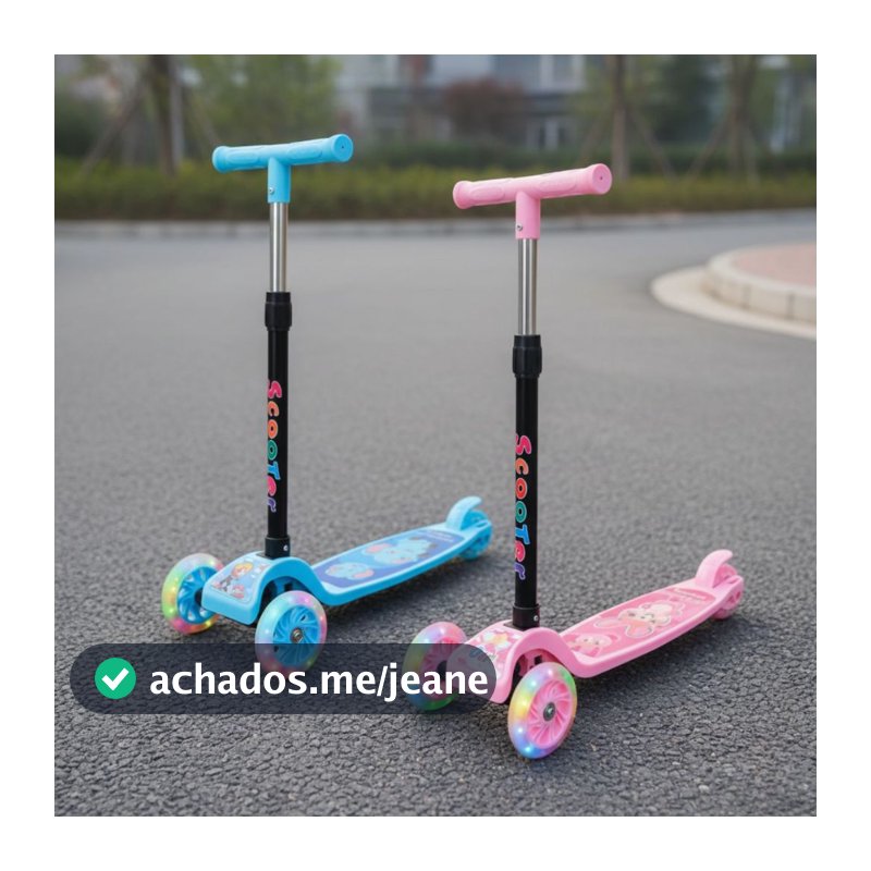 Patinete Infantil Dobrável 3 Rodinhas De Led Ajustável Azul e Rosa