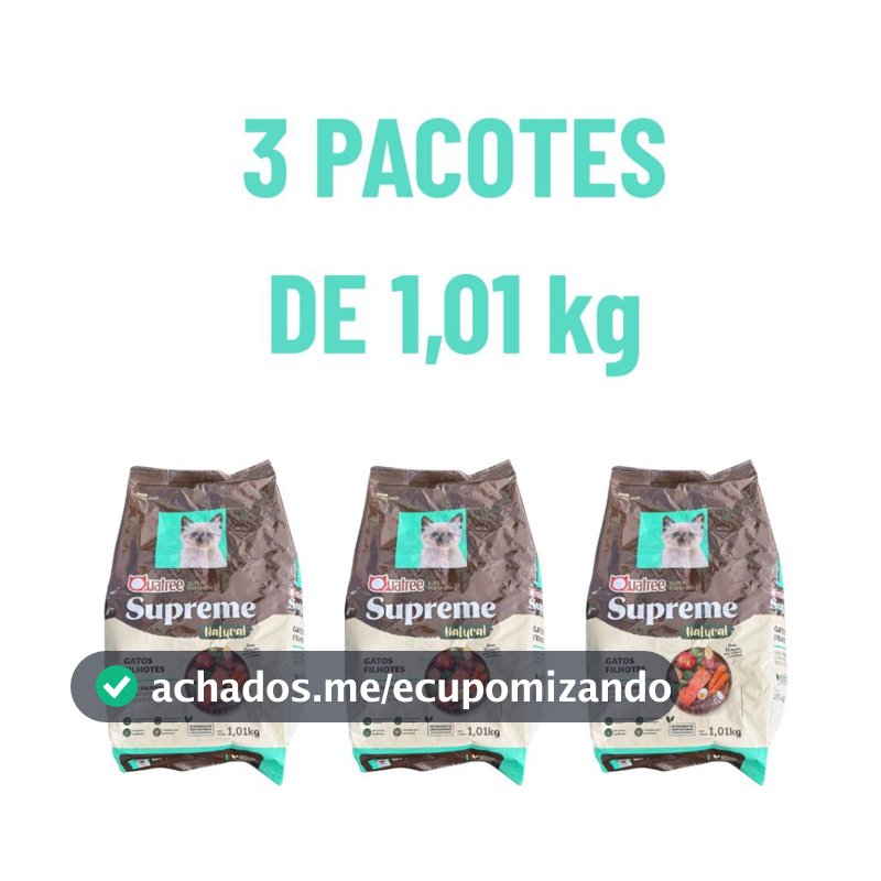 Kit Ração 1kg  1, 2, 3 Pacotes Quatree Supreme gatos FILHOTES Salmão e batata doce Alimento premium