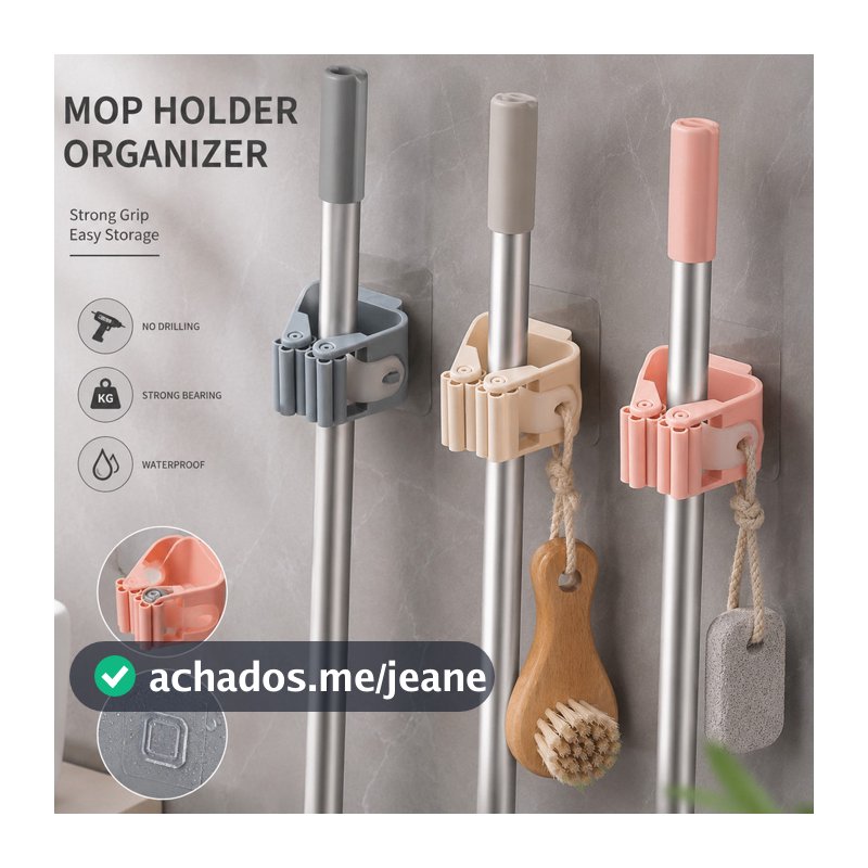 Kit 5 Suporte Organizador de Vassoura Rodo Mop Utensílios de Parede Gancho Multiuso Adesivo Cozinha