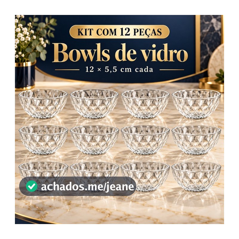 Conjunto 12 Bowl de Vidro 400ml Pote para Sobremesa Sorvete Casa Cozinha Utilidades Tigela de Vidro