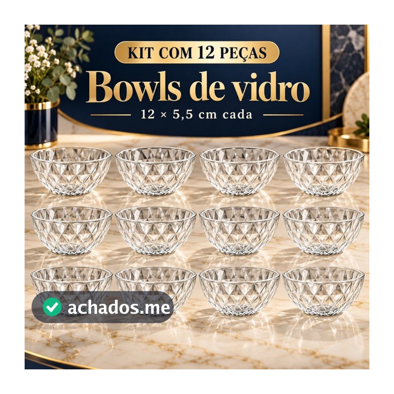 Conjunto 12 Bowl de Vidro 400ml Pote para Sobremesa Sorvete Casa Cozinha Utilidades Tigela de Vidro