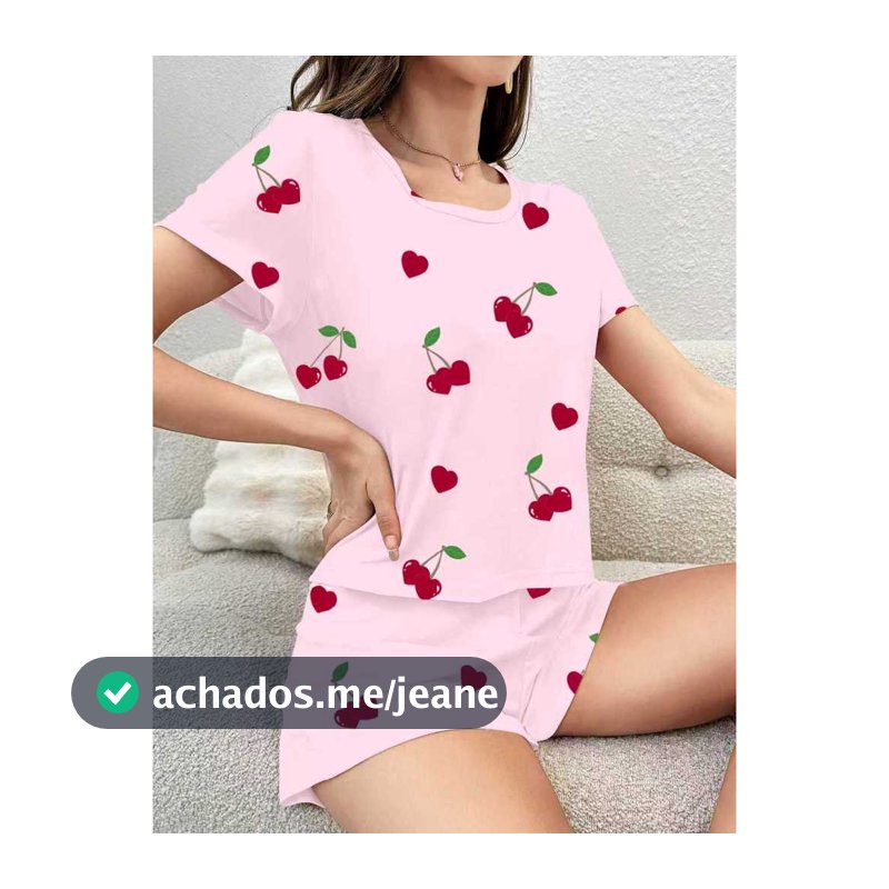 Conjunto Pijama Short Doll Cerejinha Coração Feminina
