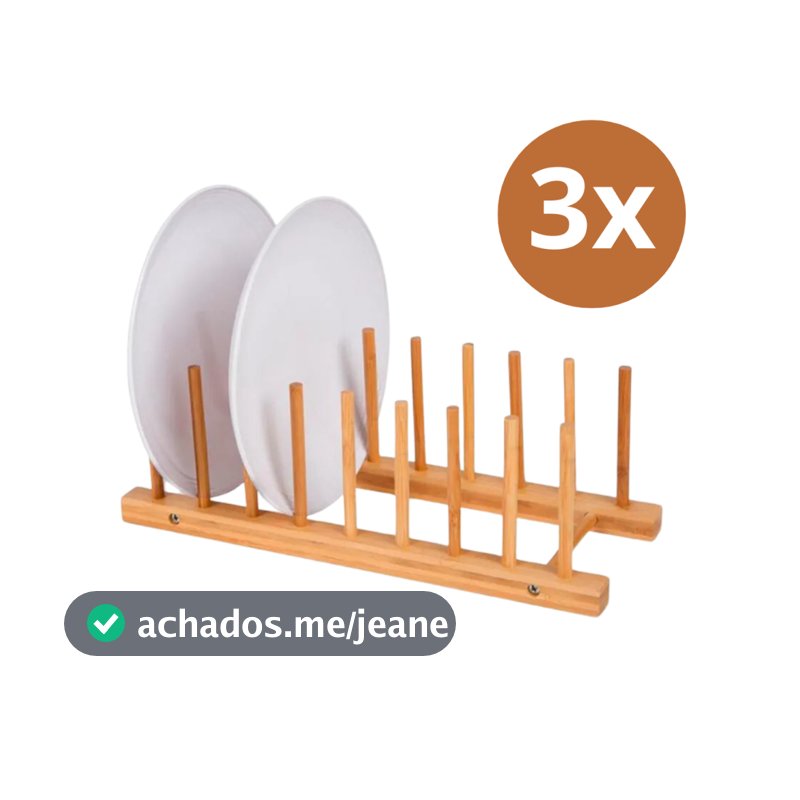 Kit 3 Escorredor De Louças Suporte De Pratos E Copos De Bambu