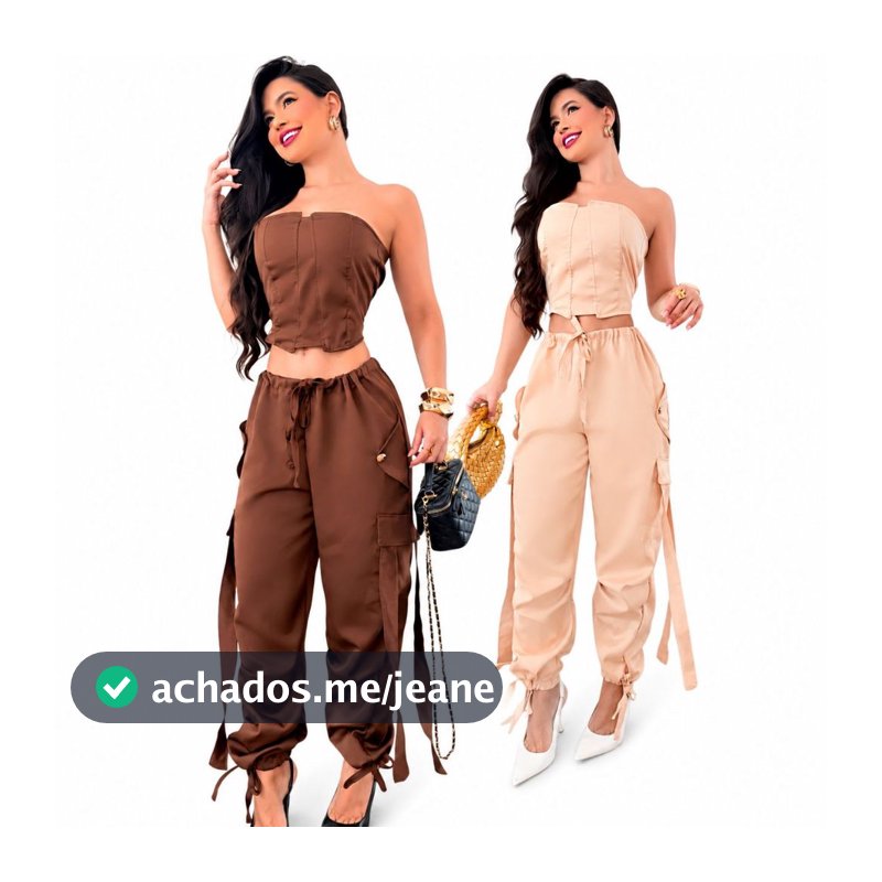 Conjunto Calça parachute + cropped amarração alfaiataria