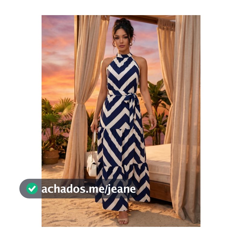 Vestido Longo Com Estampa Floral Completa, Decote Halter E Cinto, Estilo Fluído Para Férias P M G