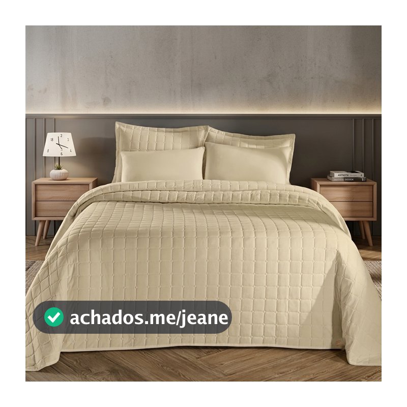 Kit Colcha Cobre Leito Casal Padrão / Queen Size Percal 400 Fios Dupla Face 3 Peças Porta Travesseiro Aba Americana