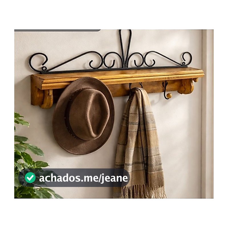 Cabideiro Rústico de Madeira com Prateleira e 3 Ganchos | Decorativo Artesanal de Parede 70cm