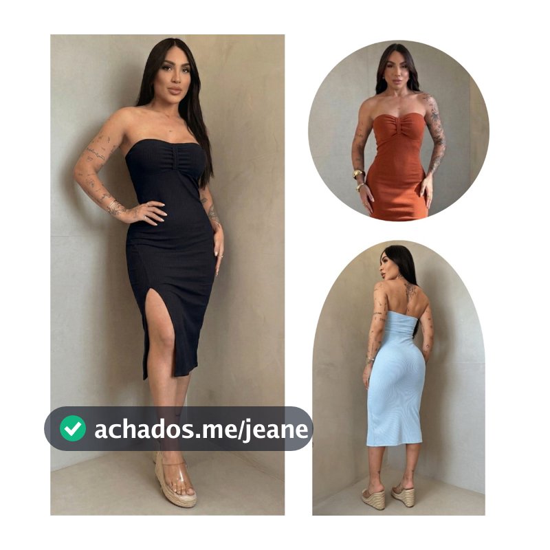 Vestido Feminino Midi Tomara Que Caia Ribana Premium Canelado Justo Com Bojo Removível Fenda Lateral