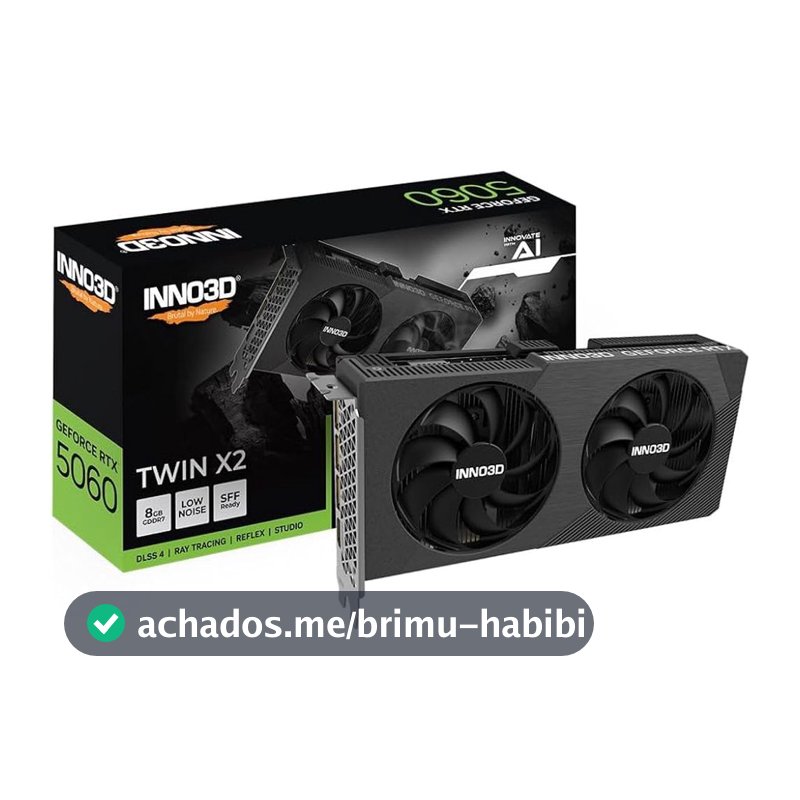 Placa de Vídeo NVIDIA GeForce INNO3D RTX5060 Twin X2 8Gb 128Bits Gddr7 N50602-08D7-195071N