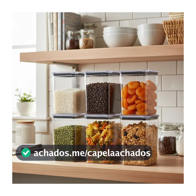 Jogo com 6 Potes Hermético 1,1 Litro Armazenar Alimento Organizar