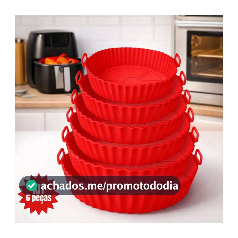 Kit 6 Forma de Silicone para Fritadeira Air Fryer com Alça Antiaderente Cozinha