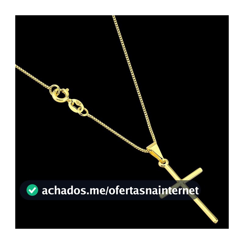 Corrente Veneziana + Pingente Cruz Palito folheados a ouro 18k Prata925 Cordão Masculino e Crucifixo
