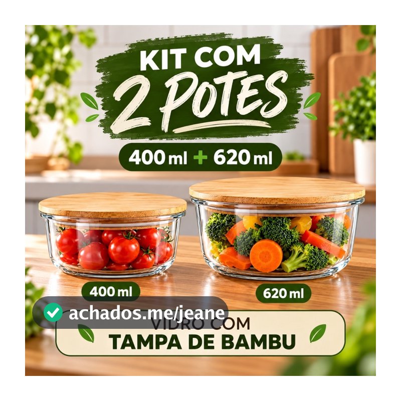 Potes De Vidro Hermético Redondo Marmita Potes Conjunto Pote Tampa de Bambu Borossilicato 400ml e 620ml