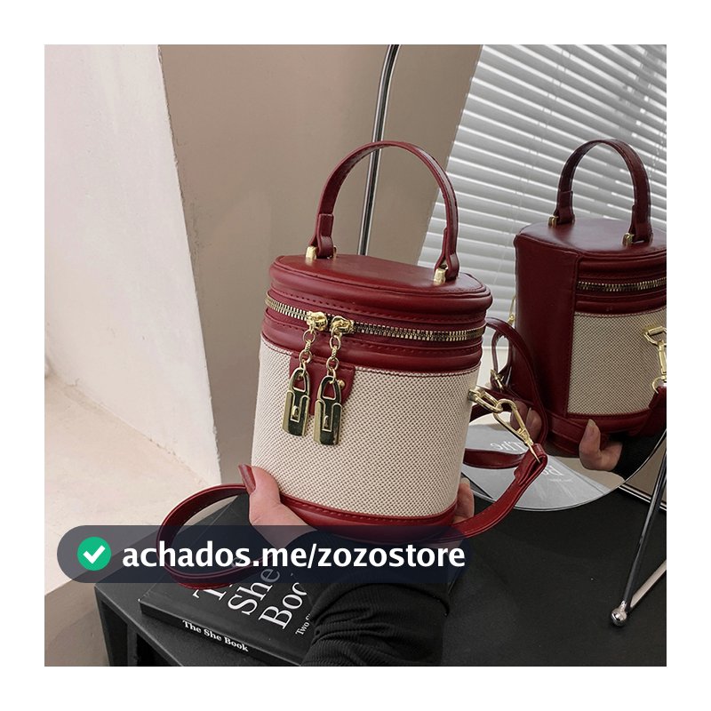 Bolsa Cilindro Retro Luxuosa | Bicolor com Fecho de Charme | Mini Bolsa Tiracolo