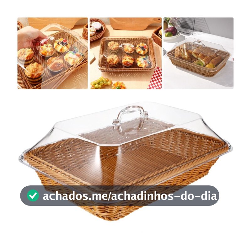 Cesta de pão de vime tecida à mão com tampa Cesta de armazenamento de drenagem de frutas 35  25  15 CM