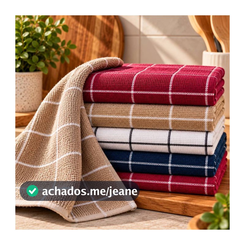 Kit 3 ou 6 Panos de Prato Copa Atoalhados 100% Algodão 45x65cm Xadrez Alta Absorção Sofisticado