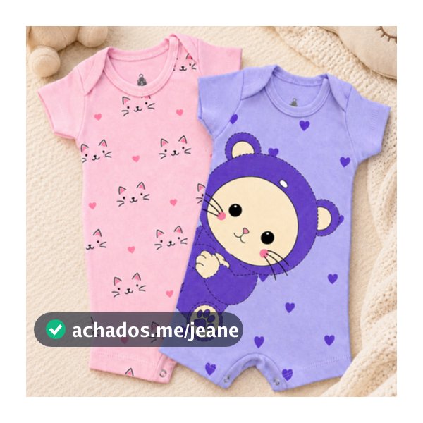 Kit 2 Macacão Romper Bebê Menina Verão 100% Algodão Banho de Sol Manga Curta RN P M G GG Estampa Gatinho Confortável