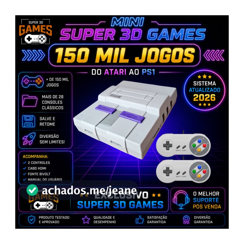 Game Console Retro Super 3D Games Com 150 Mil Jogos Classicos Com 2 Controles