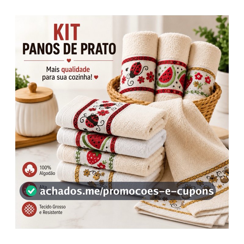 Kit 10 Panos de Prato/Copa Coleção Kitchen Jacquard 100% Algodão 50x70cm