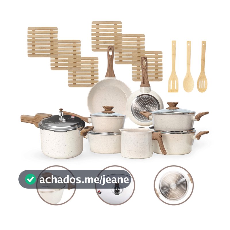 Jogo Conjunto Panelas 17 Peças Antiaderente Indução Revestimento Cerâmico com Panela de Pressão de 6,8L