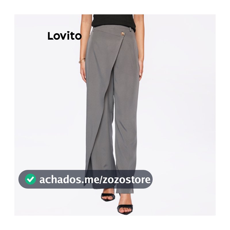 Lovito Calca Alfaiataria com Transpasse e Botão Basica Moda Feminina BRPTB786BRL816