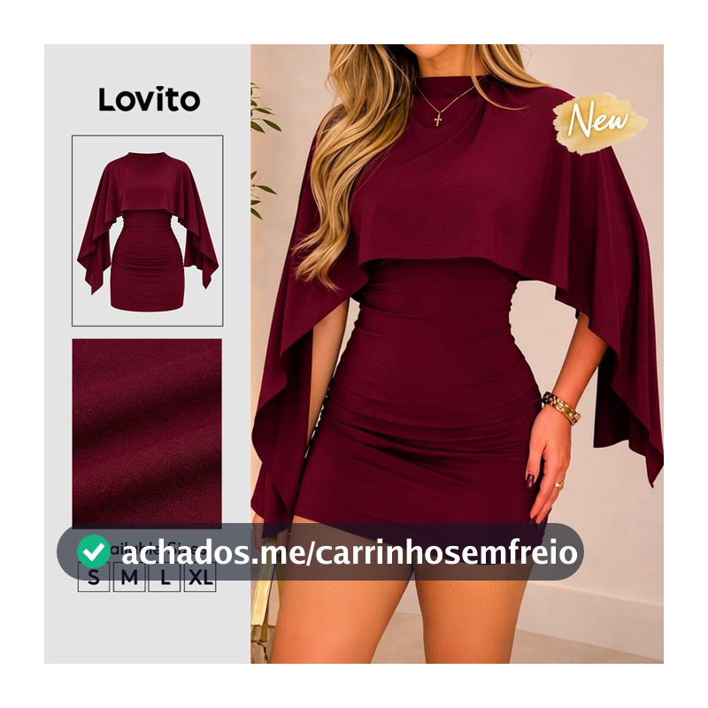 (New Arrival) Lovito Vestido Feminino Bordô Elegante Curto Assimétrico De Corte Lápis E Com Babados Para Primavera/verão Fins De Semana Uso Casual E Férias DRK11BR388