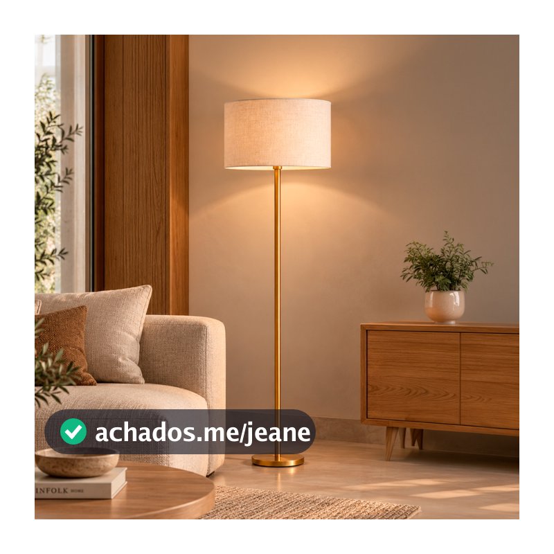 luminaria abajur de Chão Piso Orbita altura 1,6m Alumínio Com Cúpula grande de Tecido Algodão Redonda Ref 88