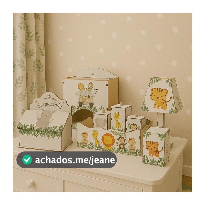Kit Higiene Bebê Safari 8 Peças Mdf Mult uso adesivado