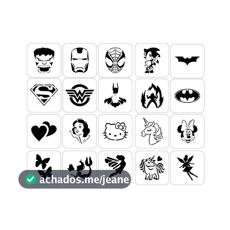 Kit de 6 a 50 Moldes Stencils Super Heróis p/ Pinturas Facial Infantil