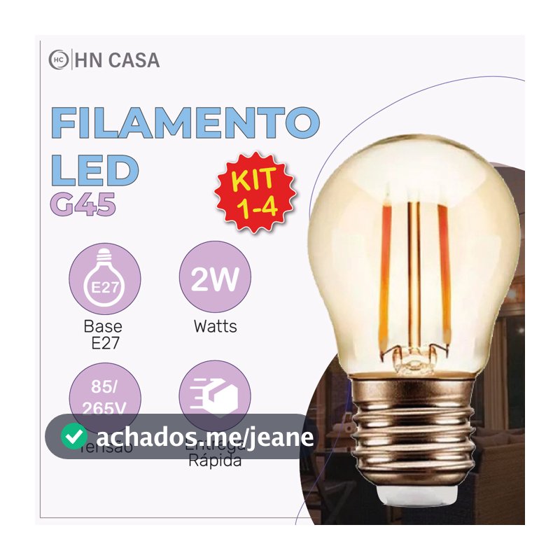Lâmpada Filamento LED G45 2W E27 LUZ QUENTE 2,300K Âmbar Retrô Vintage 110V220V Bivolt