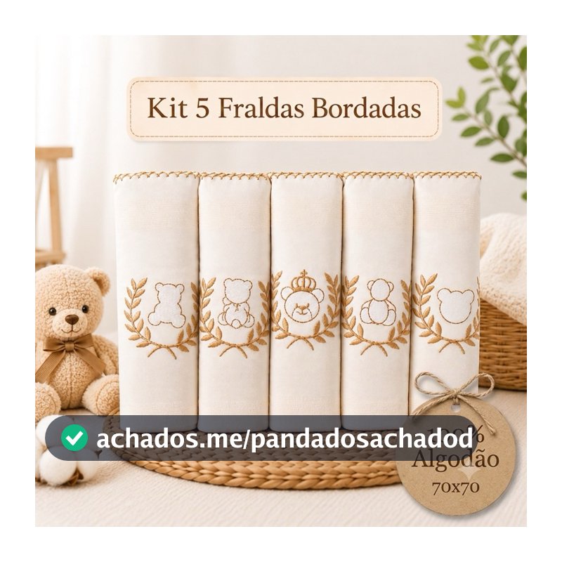 Kit Fralda de Pano Bebê Bordada 70x70 Algodão Enxoval Recém Nascido 5 10 15 Unidades