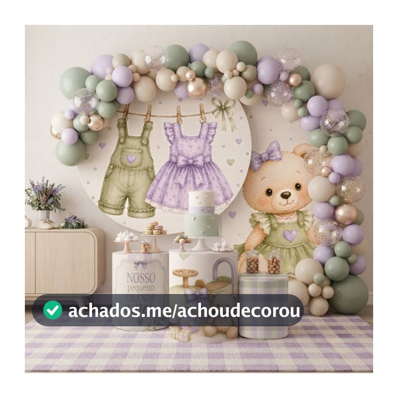 Capa Painel Chá Revelação Ursinha Menino Menina Painel Redondo Trio Cilindros Baby Sublimado Bibi