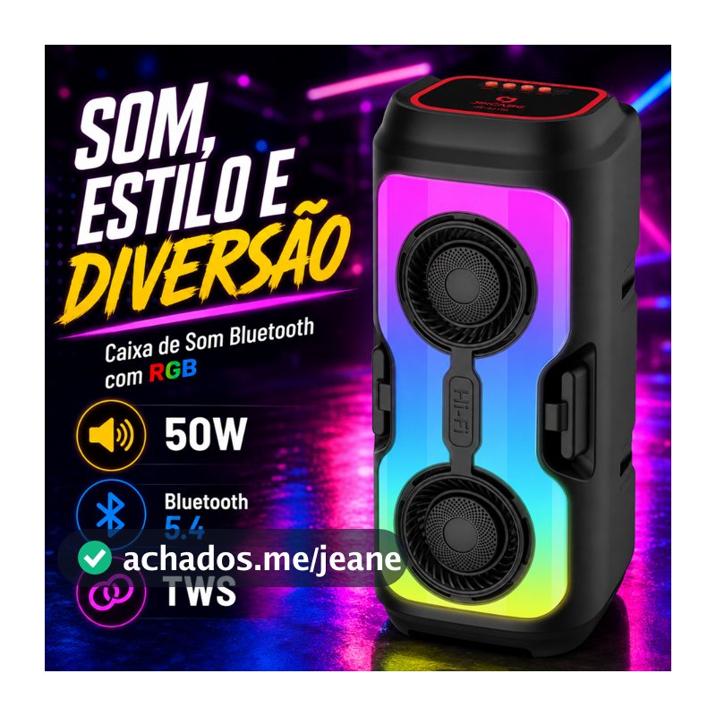 Caixa de som Bluetooth portátil com bateria de longa duração e iluminação ambiente RGB, perfeita para praias e festas