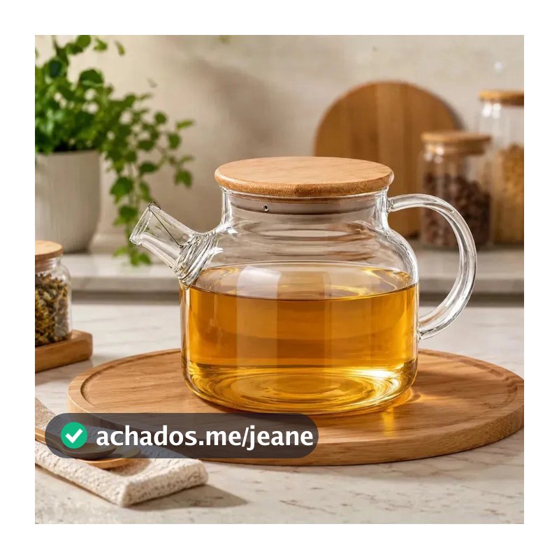 Chaleira De Vidro Tampa De Bambu Jarra Bule Infusor 1l