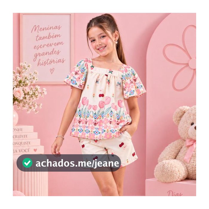 Conjunto Infantil Menina Moda Blogueirinha Blusa Batinha e Shorts Floral Vintage